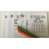 Kleurplaatset 5 zuilen met kleine kleurplaatjes en twee gekleurde potloden